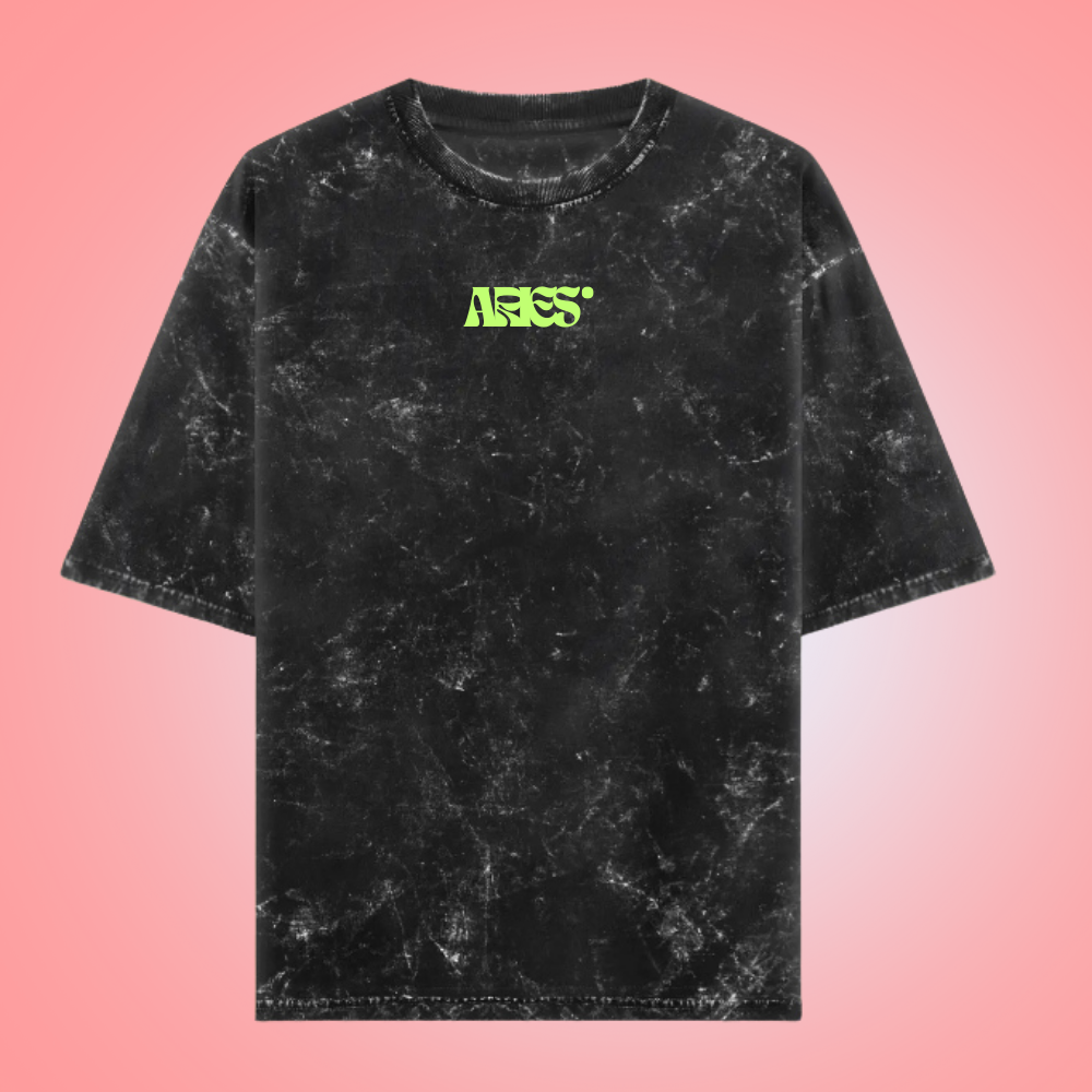 Aries Zodiac Text Tshirt | Zodiac Series Unisex Acid Washed TShirt