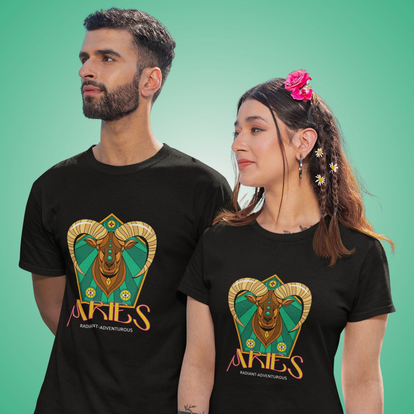 Black Aries Zodiac Tee: Gender-Neutral Design