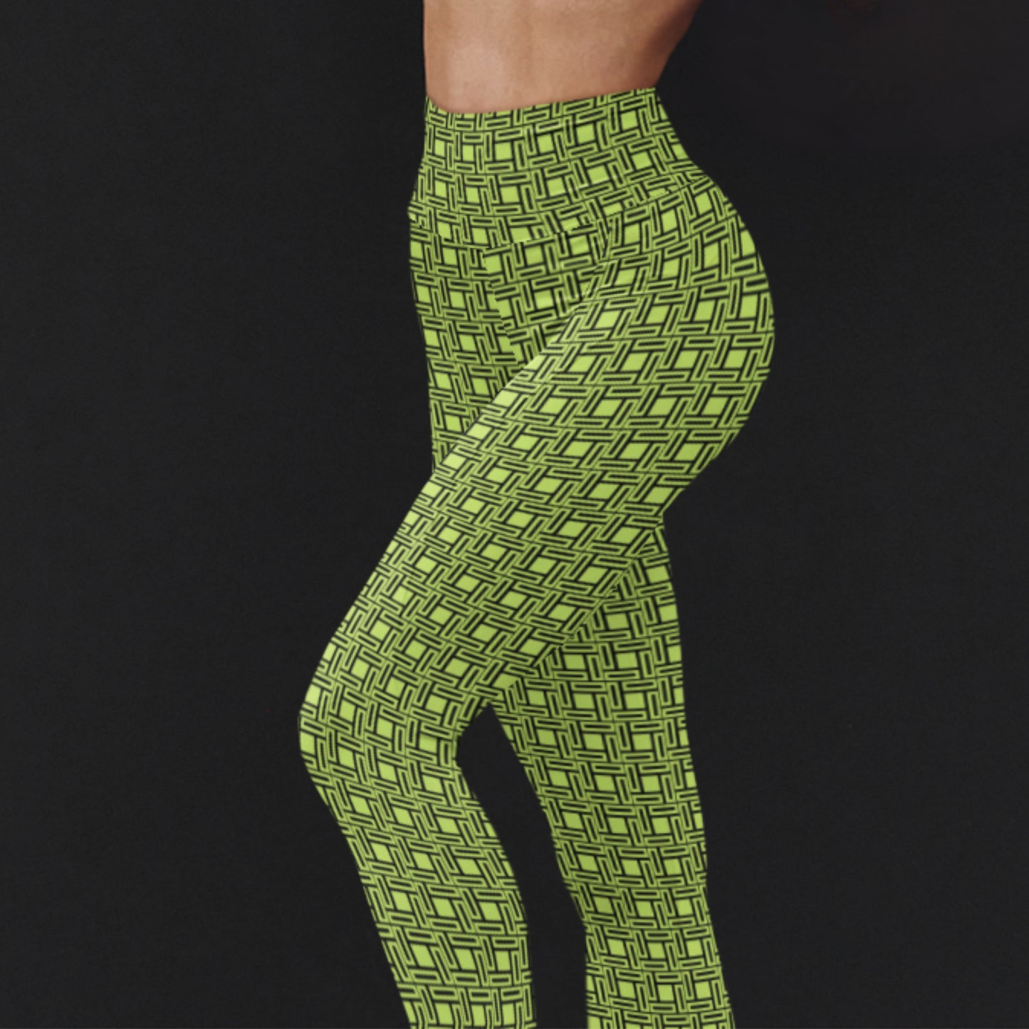 Eye-catching AOP High Waist Leggings with a unique neon print, perfect for adding a pop of color to any outfit.