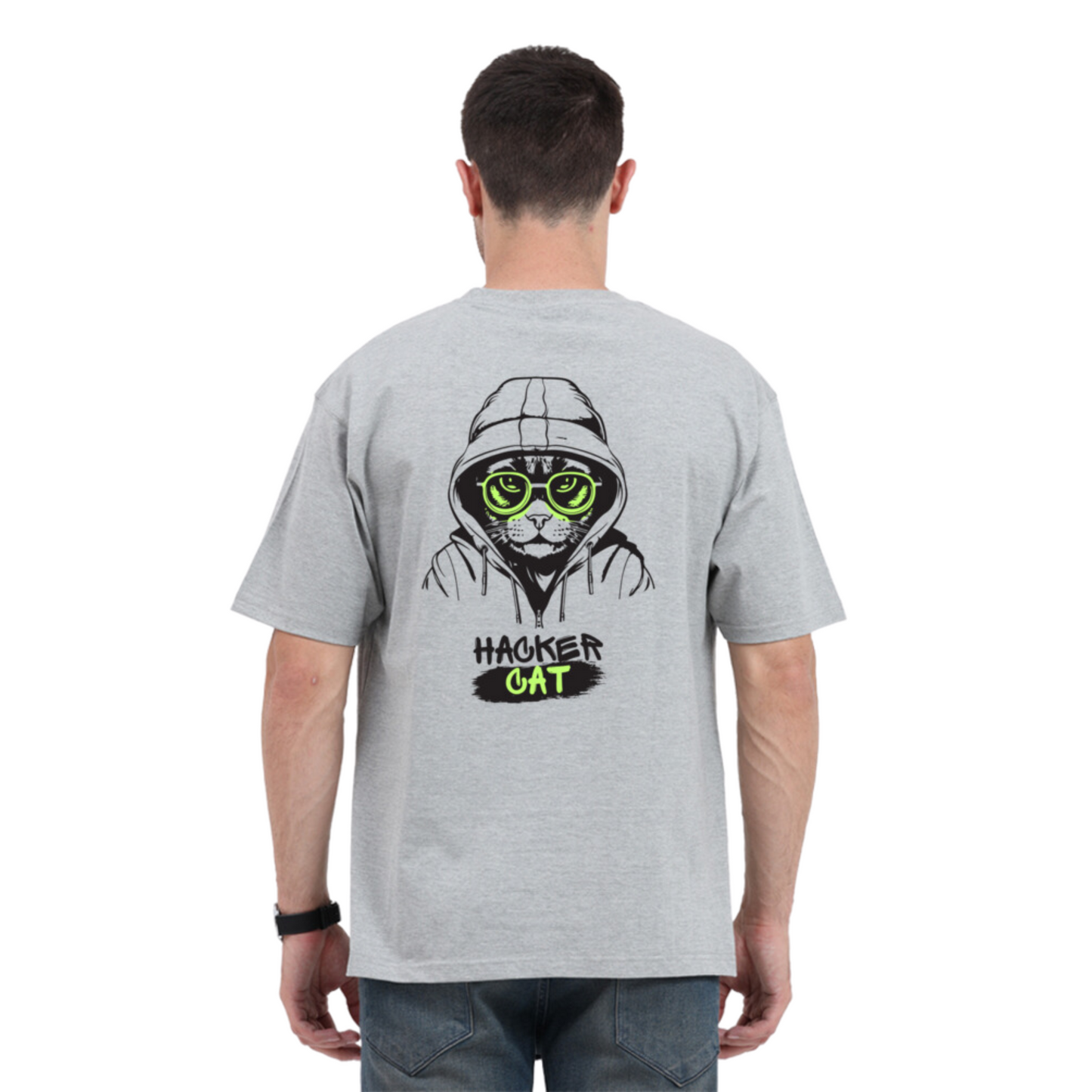 Melange Grey Hacker Cat Oversized TShirt
