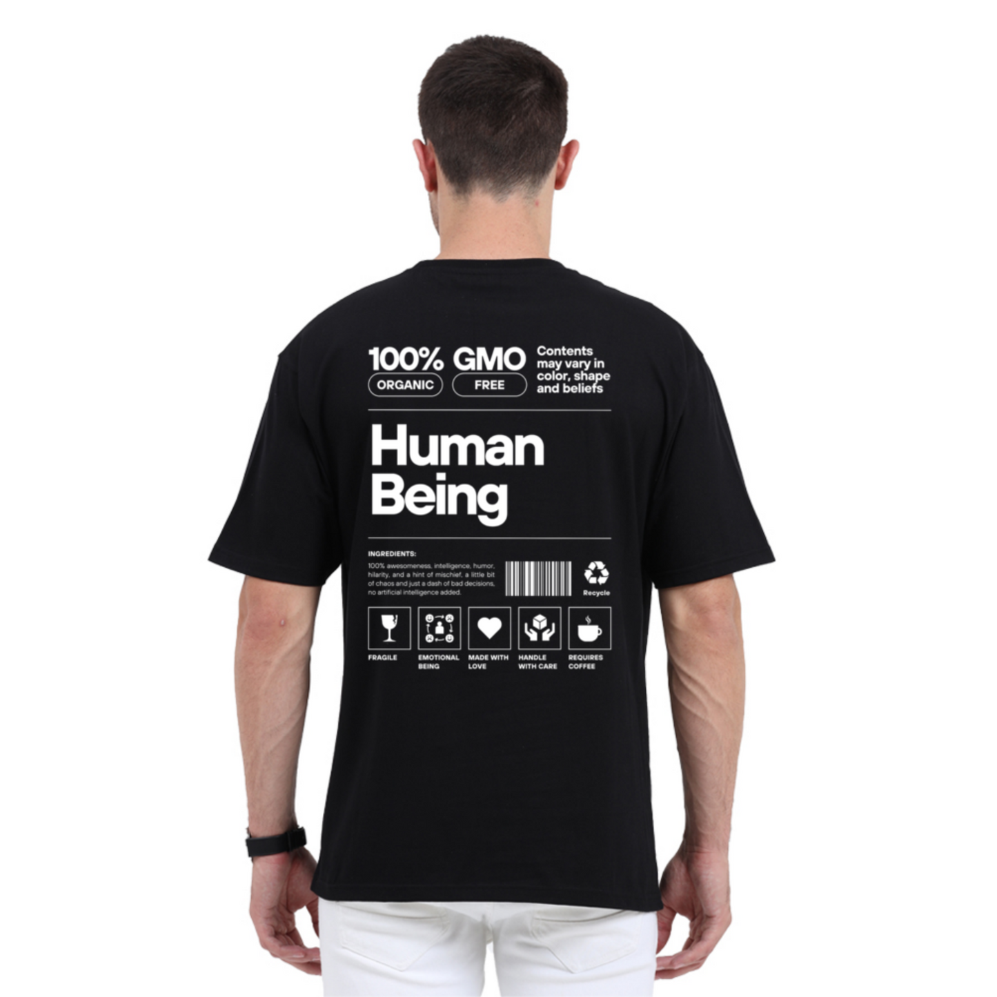 Human Being Black Printed Oversized TShirt