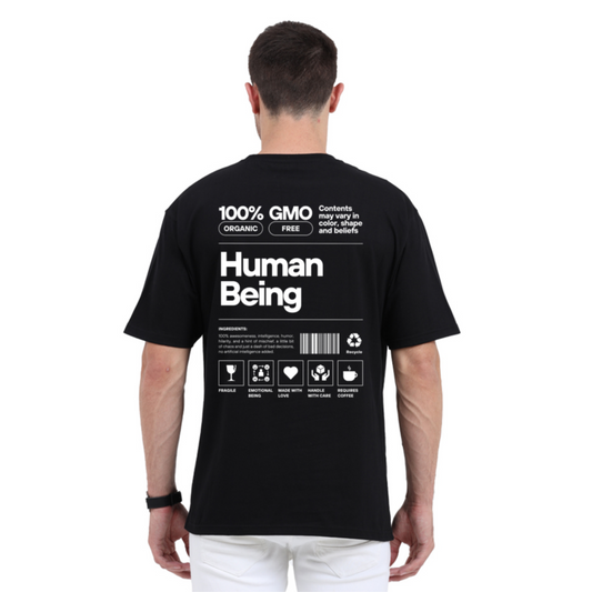 Human Being Black Printed Oversized TShirt
