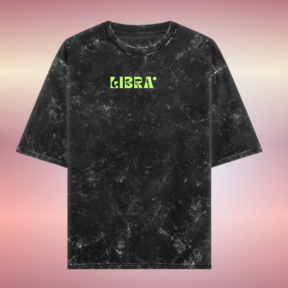 Libra Zodiac Text Tshirt | Zodiac Series Unisex Acid Washed TShirt