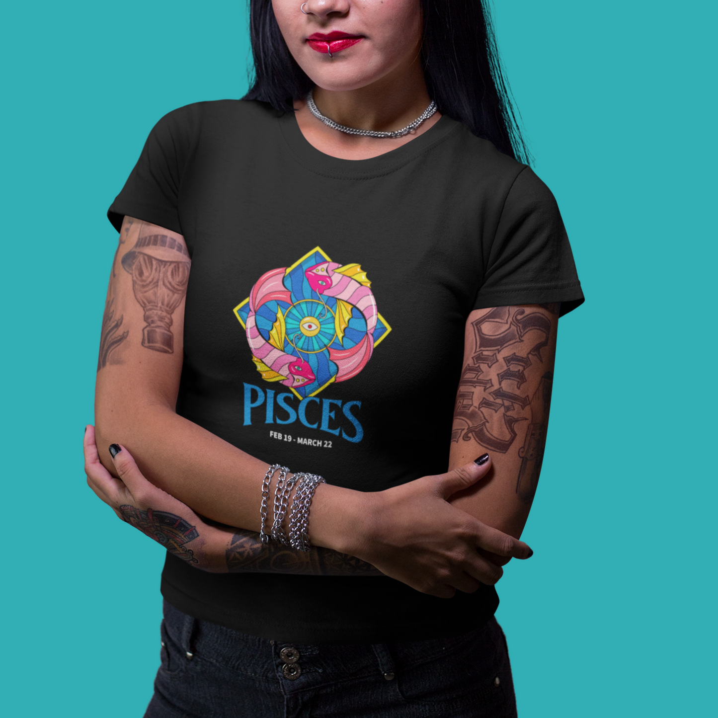 Pisces Themed Zodiac T-shirt in Black for Women