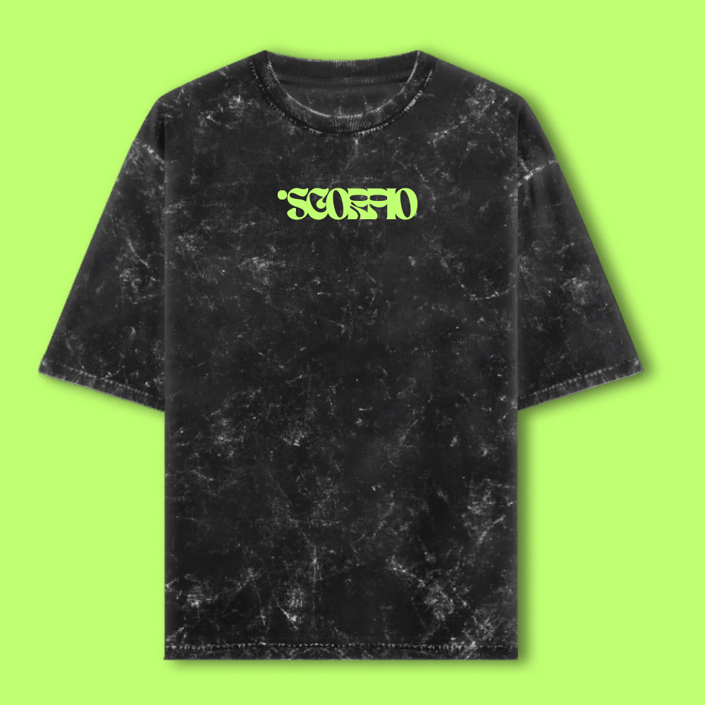 Scorpio Zodiac Text Tshirt | Zodiac Series Unisex Acid Washed TShirt