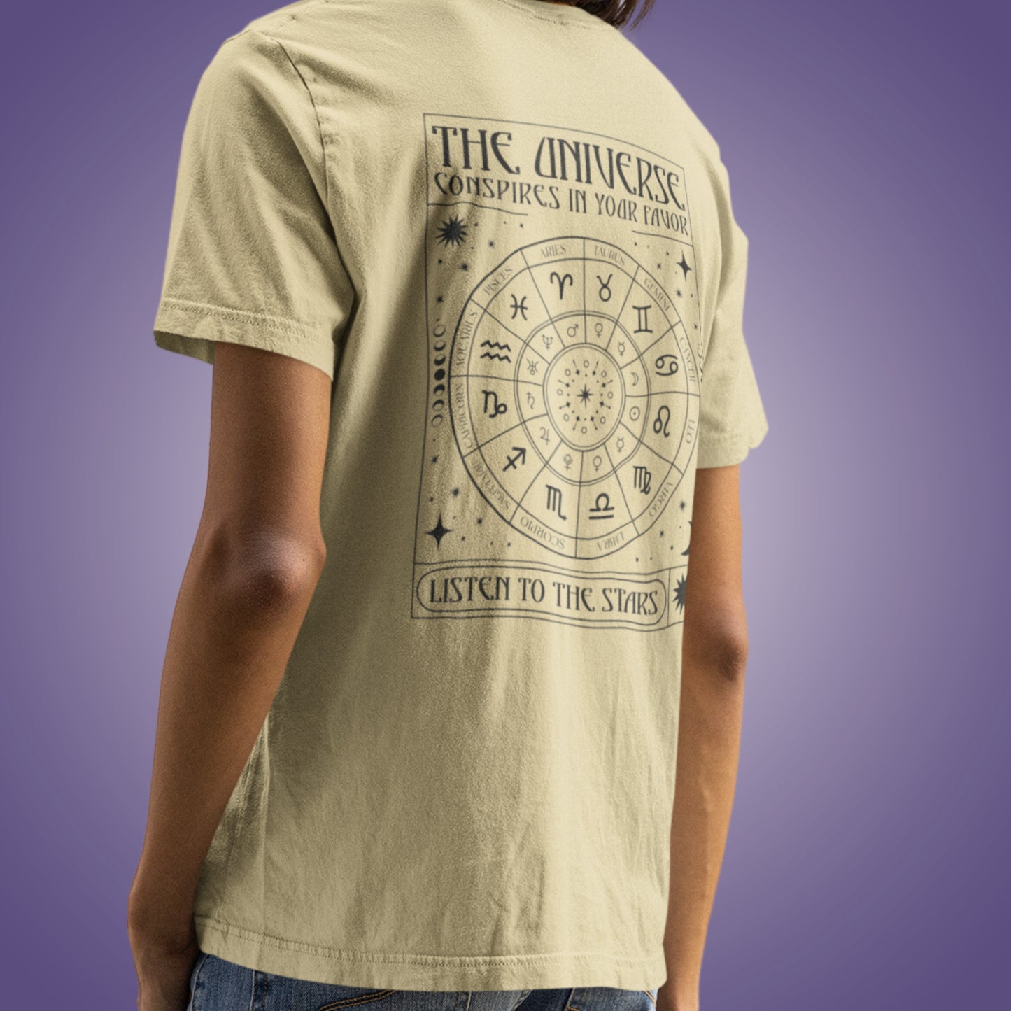 Stars Zodiac Oversized T-Shirt: Astro Universe Design - Beige Back Print