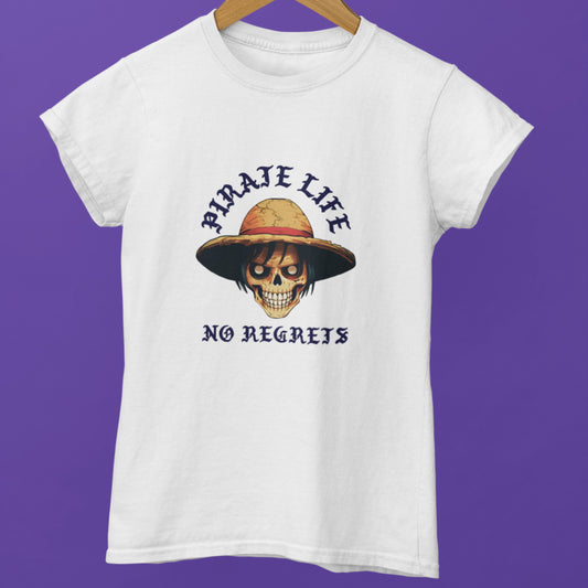 White Pirate Life T-Shirt showcasing bold anime illustrations.