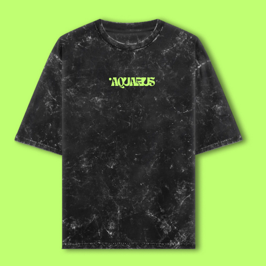 Aquarius Zodiac Text Tshirt | Zodiac Series Unisex Acid Washed TShirt