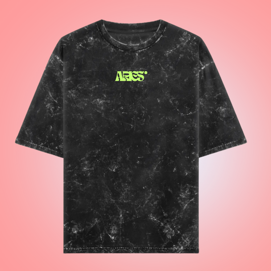 Aries Zodiac Text Tshirt | Zodiac Series Unisex Acid Washed TShirt