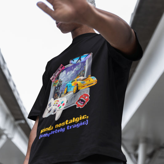 Black Childhood Y2K Oversized T-Shirt | Nostalgic Design.