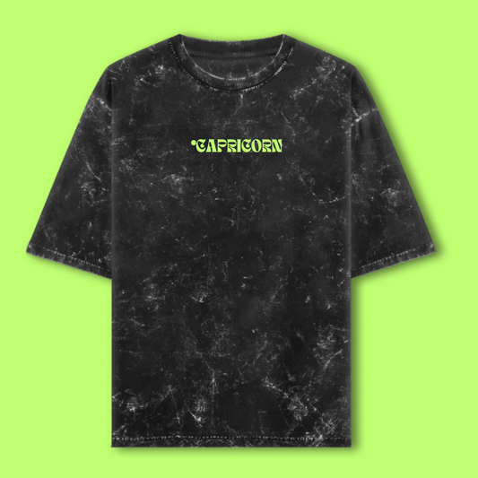 Capricorn Zodiac Text Tshirt | Zodiac Series Unisex Acid Washed TShirt