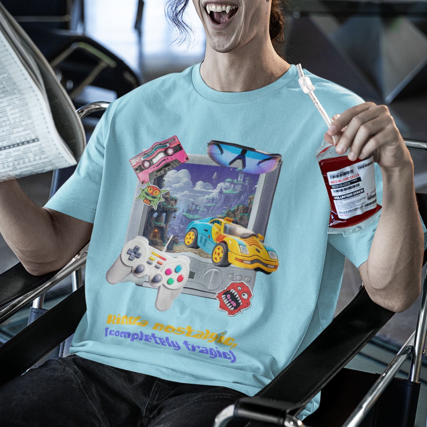 Cyan Nostalgic Oversized T-Shirt | Childhood Y2K Style.