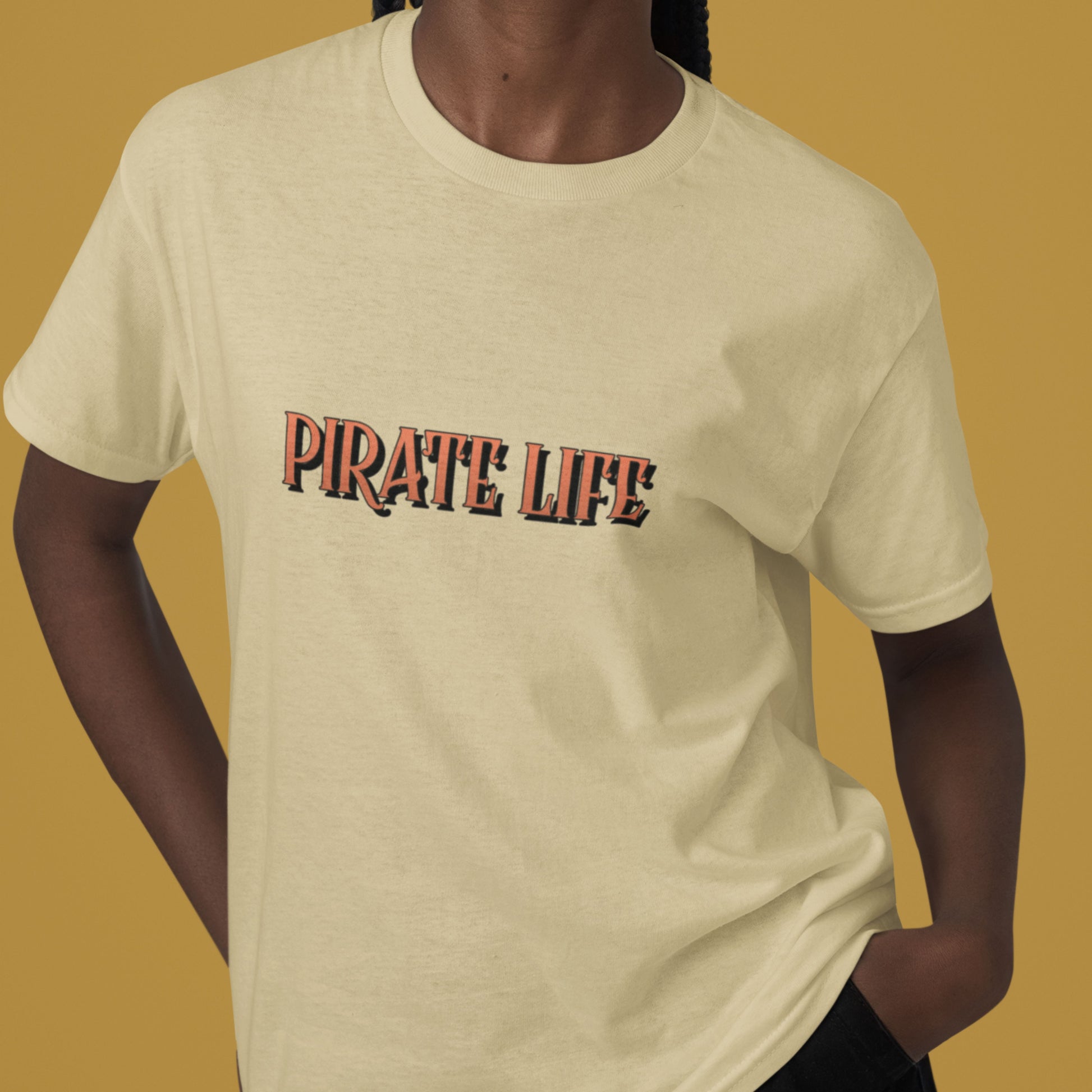 Front view of Beige Pirate Life Oversized T-Shirt showcasing anime-inspired graphics.