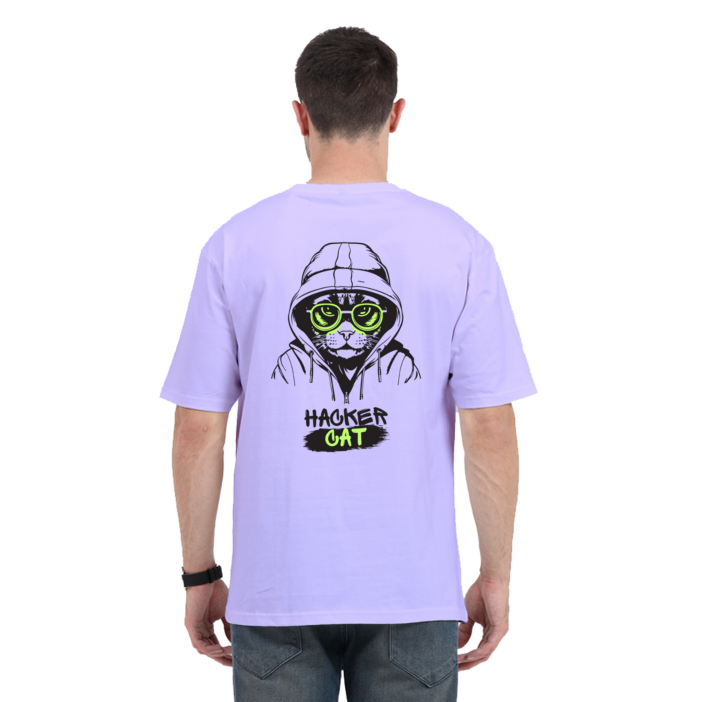 Lavender Colored Hacker Cat Oversized TShirt