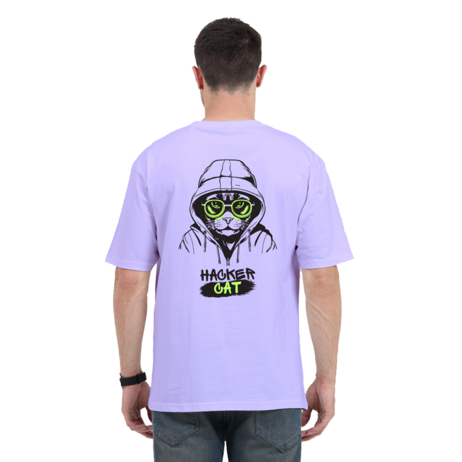 Lavender Colored Hacker Cat Oversized TShirt
