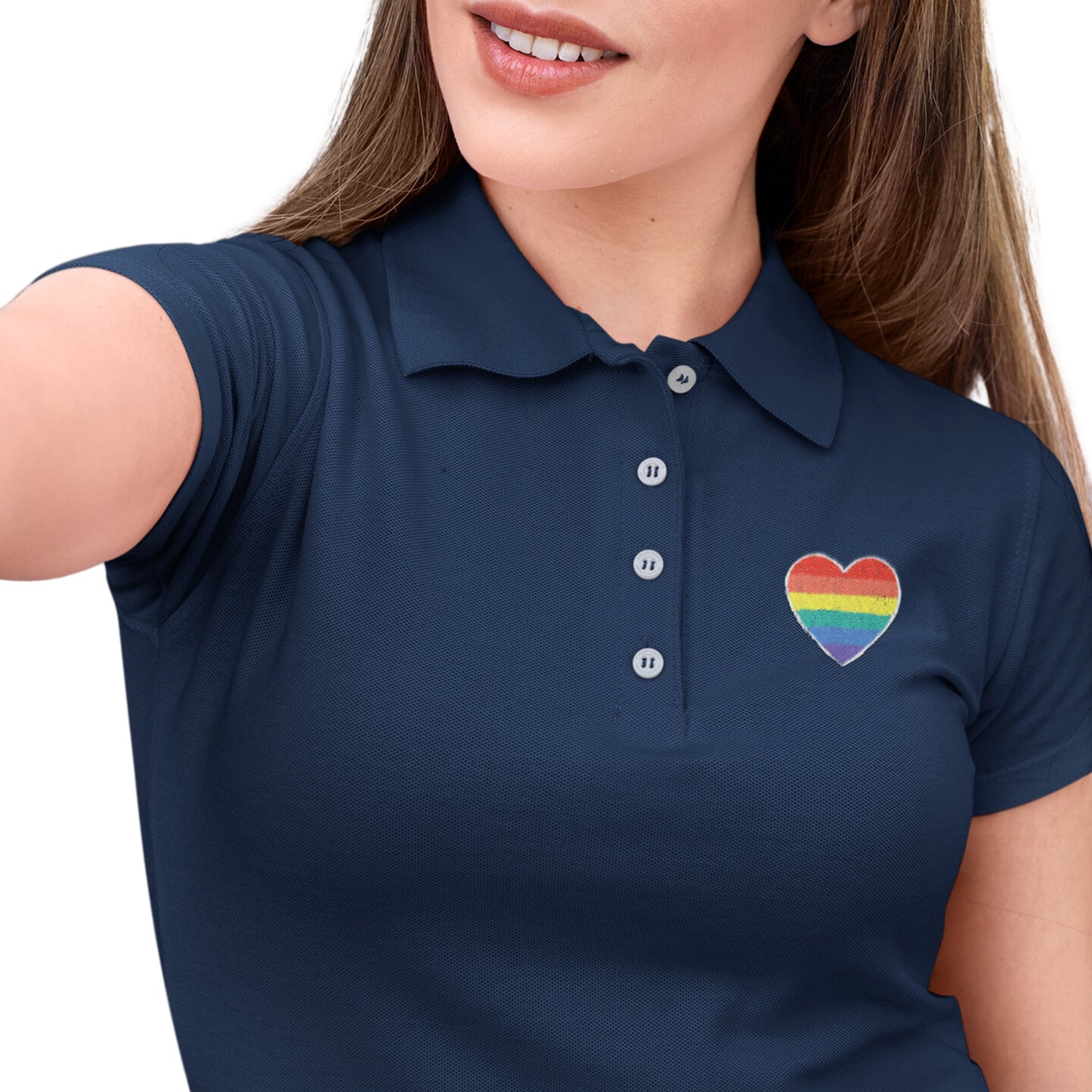 Pride Heart Polo T-shirt in Navy Blue for Women