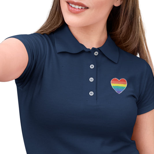 Pride Heart Polo T-shirt in Navy Blue for Women