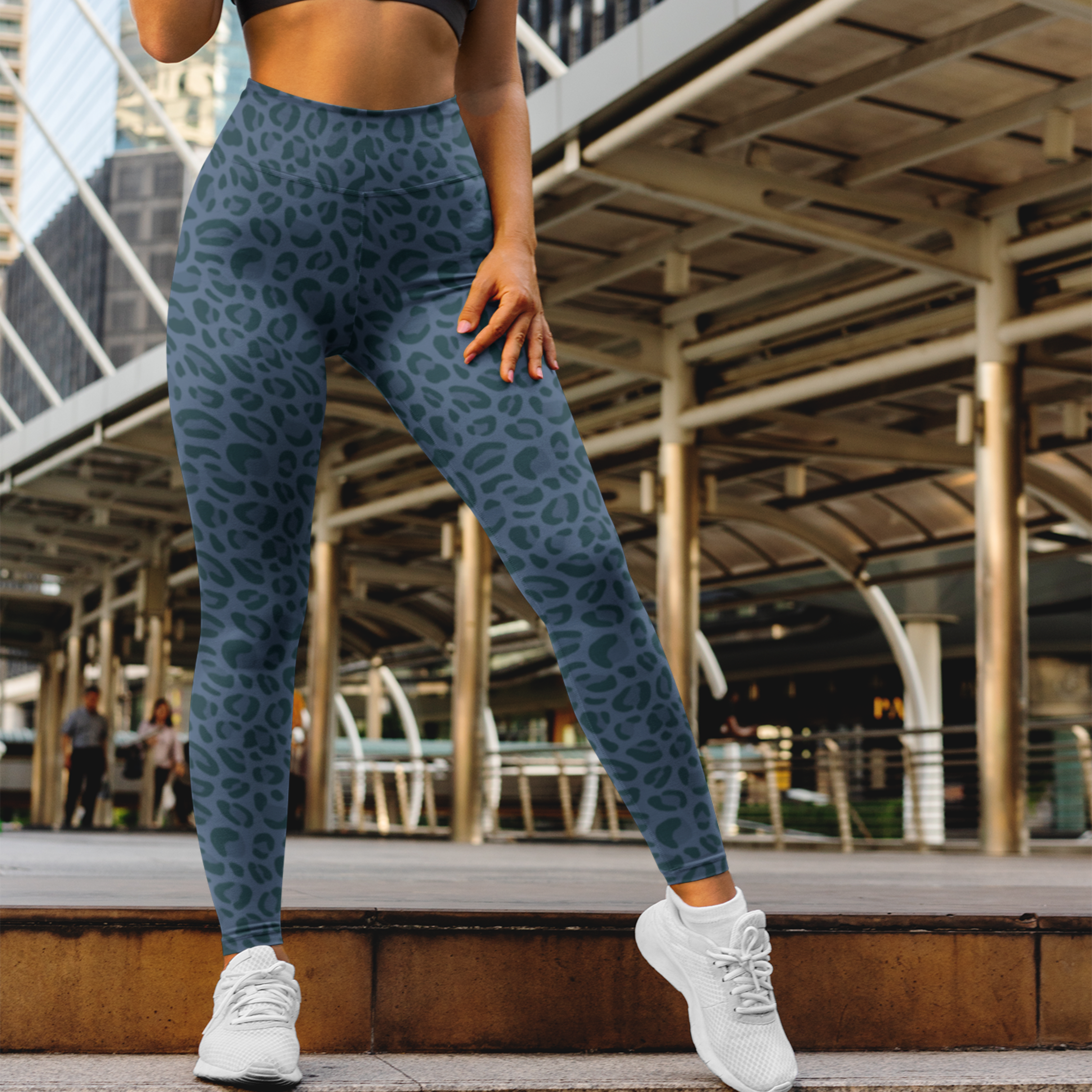 Grey Leopard Print Leggings | AOP High Waist Leggings