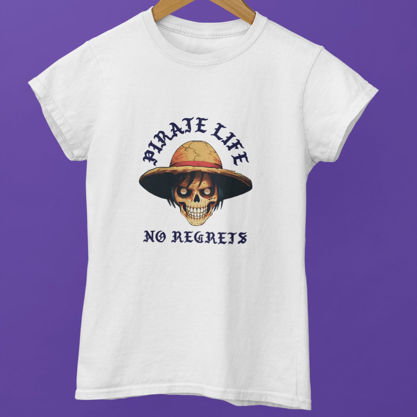 White Pirate Life T-Shirt showcasing bold anime illustrations.