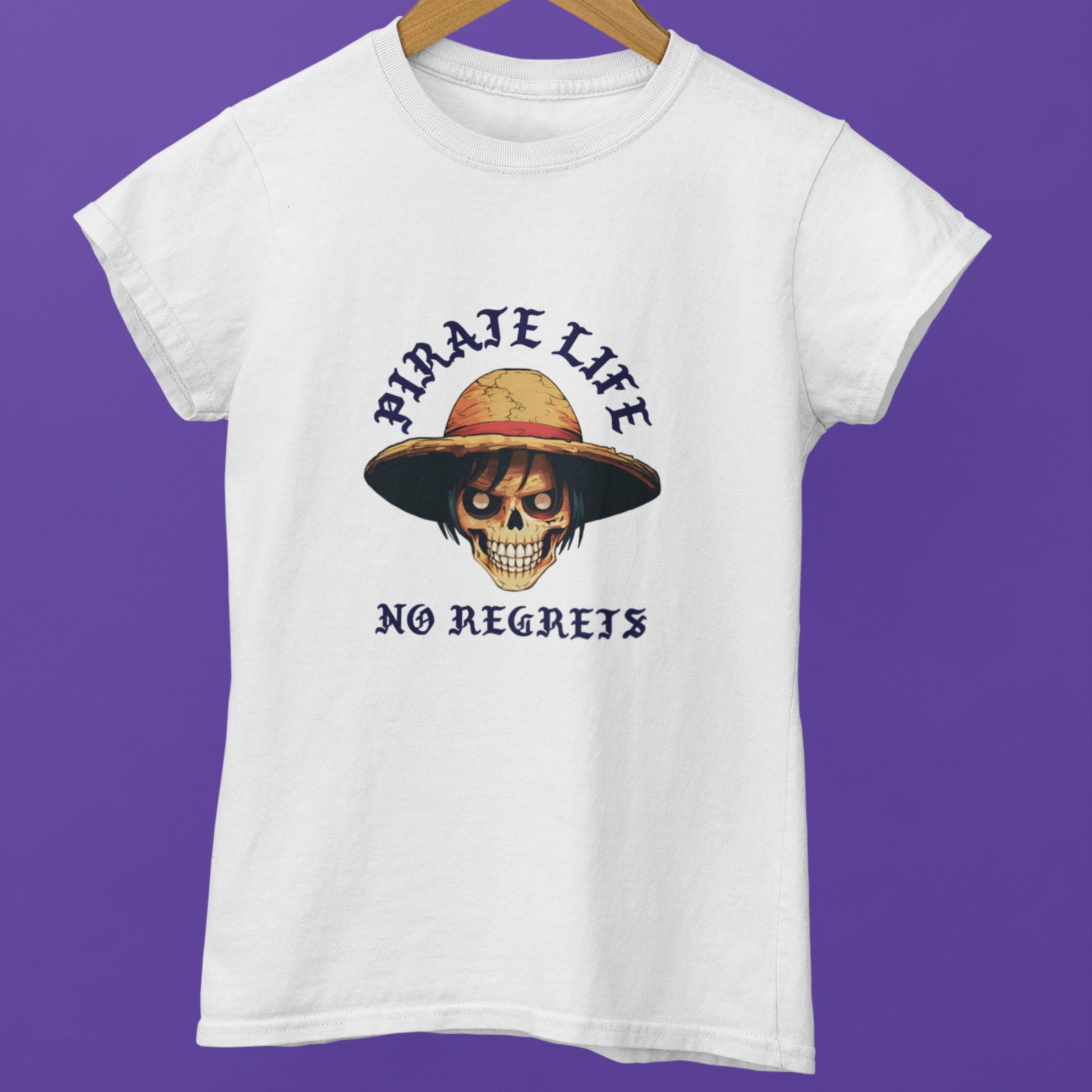 White Pirate Life T-Shirt showcasing bold anime illustrations.
